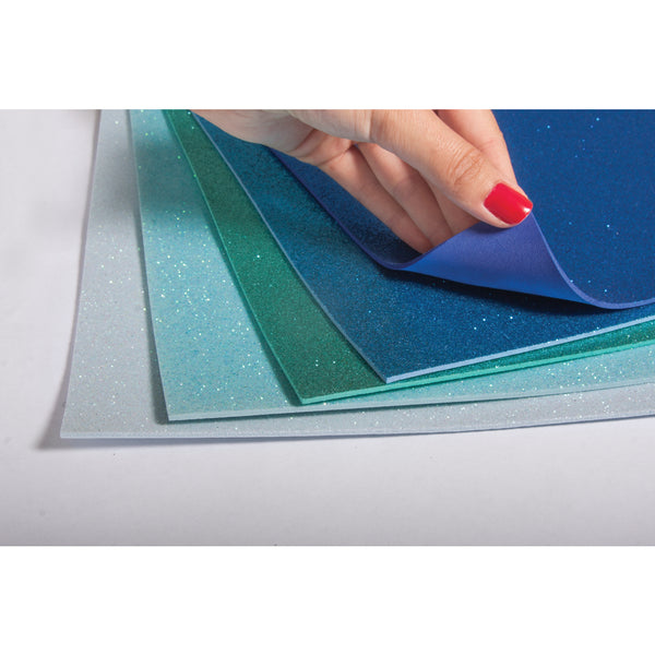 Moosgummi Platten Glitter selbstklebend A4 20x30cm 2mm 5 Stück Blau-Töne