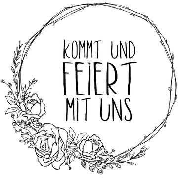 Stempel „Kommt feiert mit uns“ Holzgriff Gummistempel 8,5x8,5cm