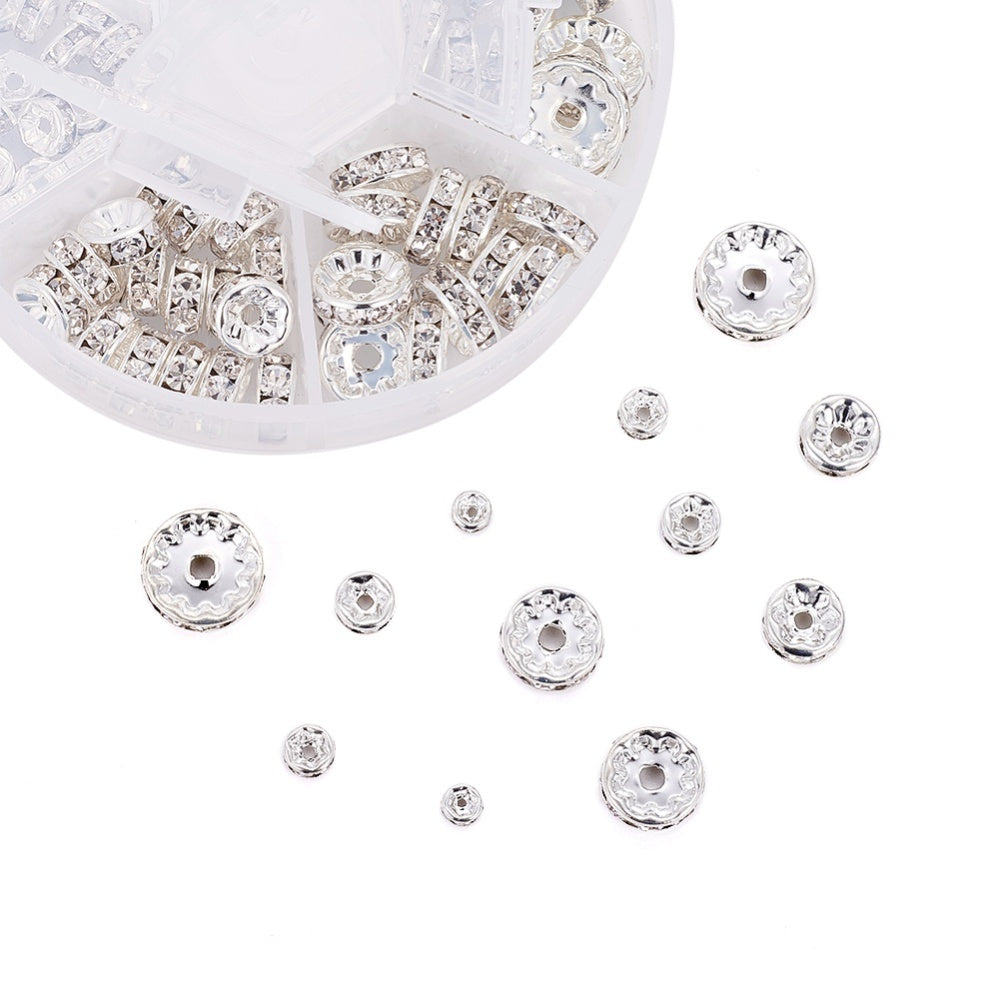 Rondell-Set Messing Strass-Abstandshalter silber 8x2cm 120 Stück.