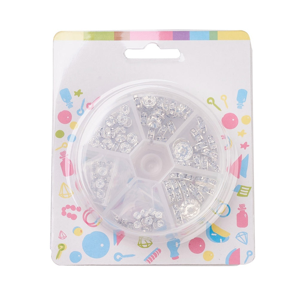 Rondell-Set Messing Strass-Abstandshalter silber 8x2cm 120 Stück.