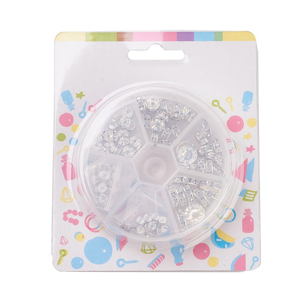 Rondell-Set Brass Rhinestone Spacer Beads silber 8x2cm 120Stk.