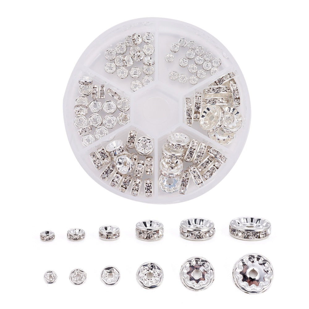 Rondell-Set Messing Strass-Abstandshalter silber 8x2cm 120 Stück.