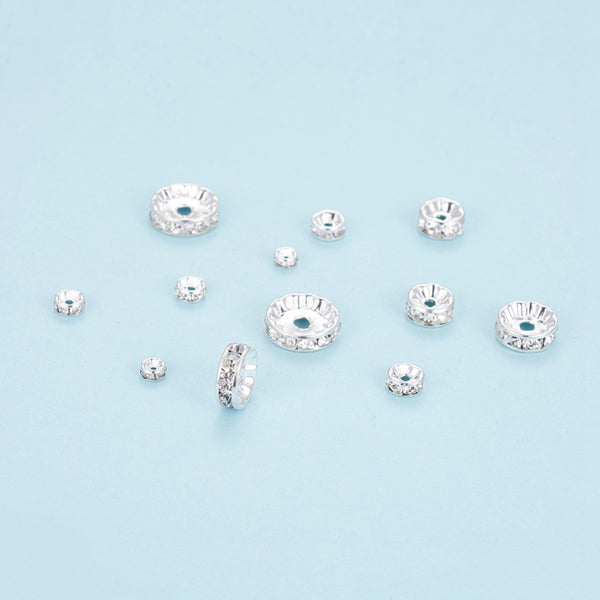 Rondell-Set Brass Rhinestone Spacer Beads silber 8x2cm 120Stk.