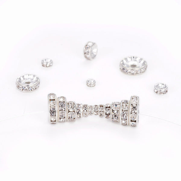 Rondell-Set Brass Rhinestone Spacer Beads silber 8x2cm 120Stk.