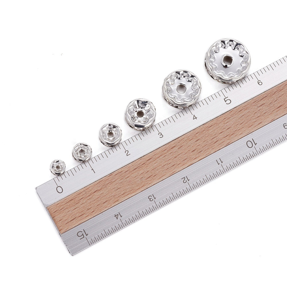 Rondell-Set Messing Strass-Abstandshalter silber 8x2cm 120 Stück.