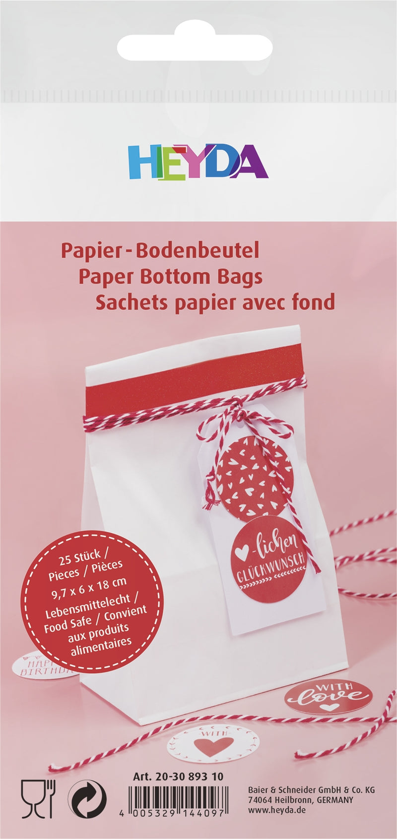 Papier-Bodenbeutel weiss 10x5,5x17,5cm 25 Stück lebensmittelecht