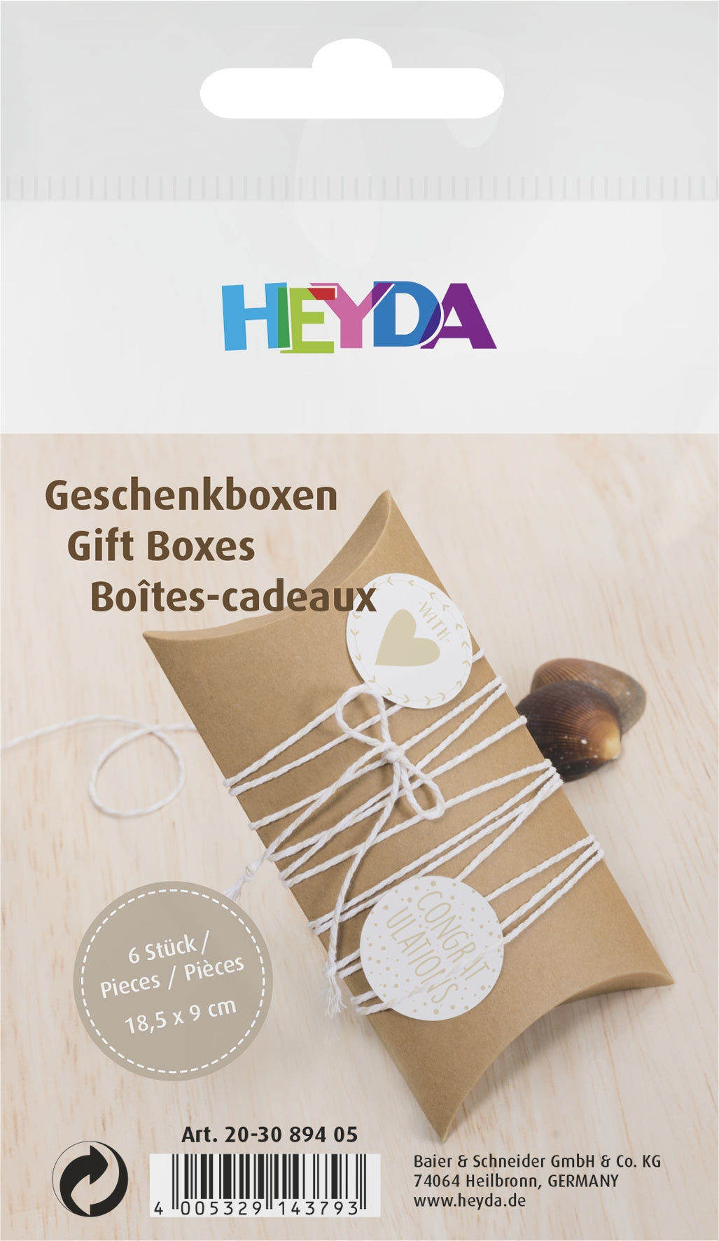 Geschenkboxen Kraftpapier natur 18,5x9cm 6 Stück