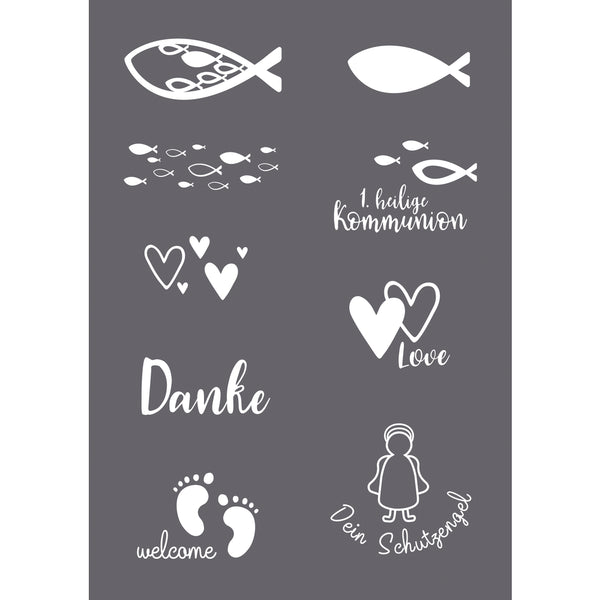 Siebdruck-Schablone Anlass selbstklebend A5 Schablone inkl. Rakel