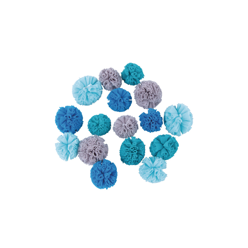 Soft Tüll Pompons blau Töne sortiert ø2,5cm+ø3cm 16 Stück / Box