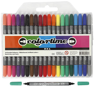 Colortime Double Feltpens Filzstifte wasserbasierend 20 Stück