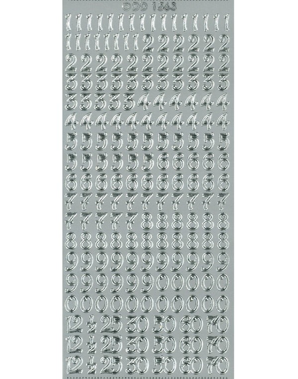 Shiny Outline Stickers Zahlen verschnörkelt Numbers 123 curled silber Konturensticker 10x23cm Bogen