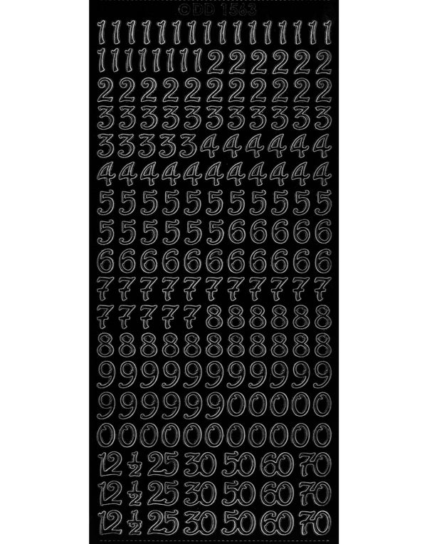 Shiny Outline Stickers Zahlen verschnörkelt Numbers 123 curled schwarz Konturensticker 10x23cm Bogen