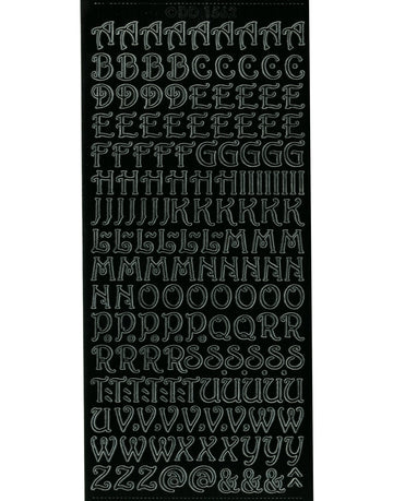 Shiny Outline Sticker Buchstaben verschnörkelt Alphabet ABC gewellt schwarz Konturensticker 10x23cm Bogen