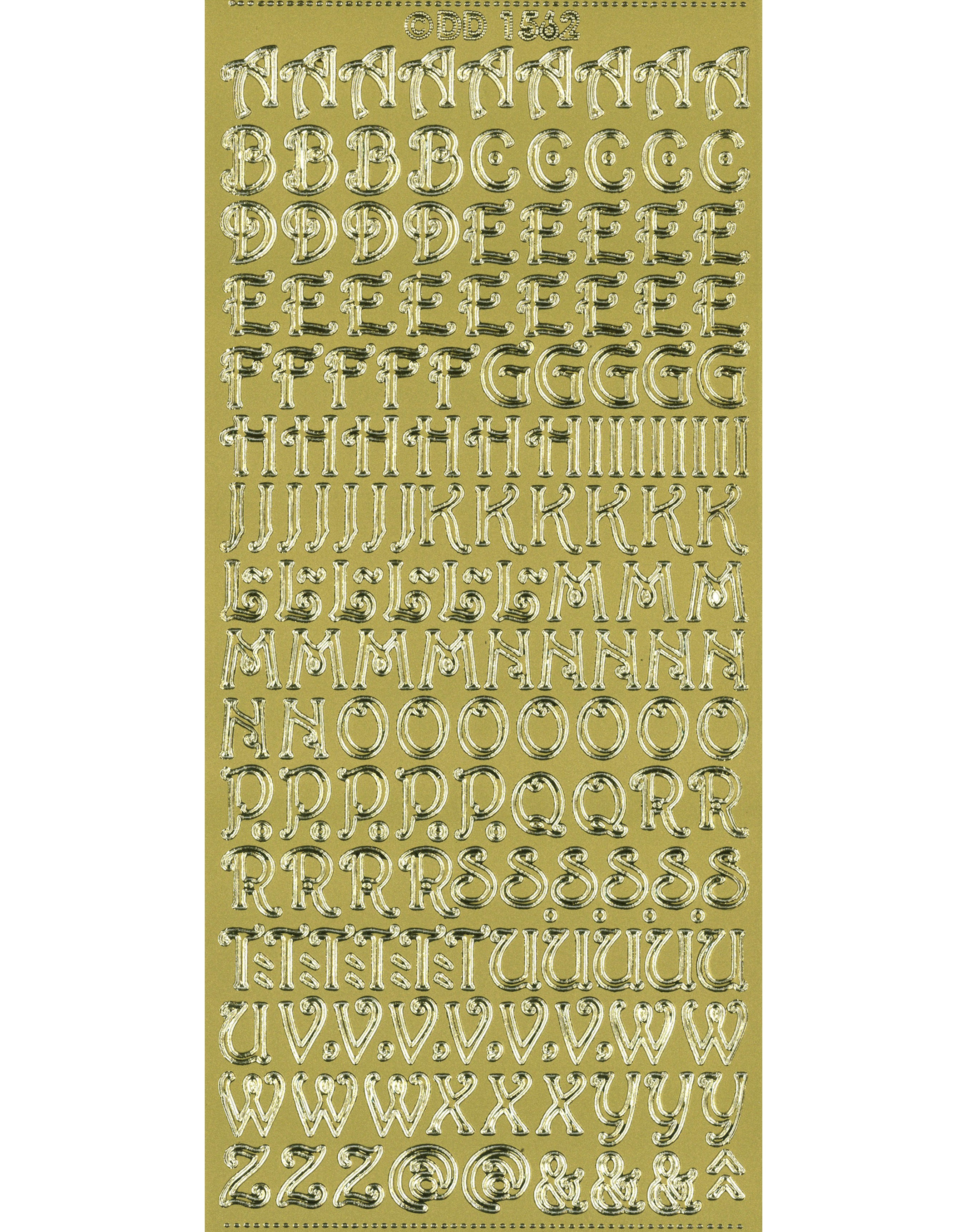 Shiny Outline Sticker Buchstaben verschnörkelt Alphabet ABC lockig gold Konturensticker 10x23cm Bogen