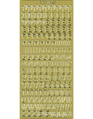 Shiny Outline Sticker Buchstaben verschnörkelt Alphabet ABC lockig gold Konturensticker 10x23cm Bogen
