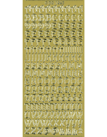 Shiny Outline Sticker Buchstaben verschnörkelt Alphabet ABC lockig gold Konturensticker 10x23cm Bogen