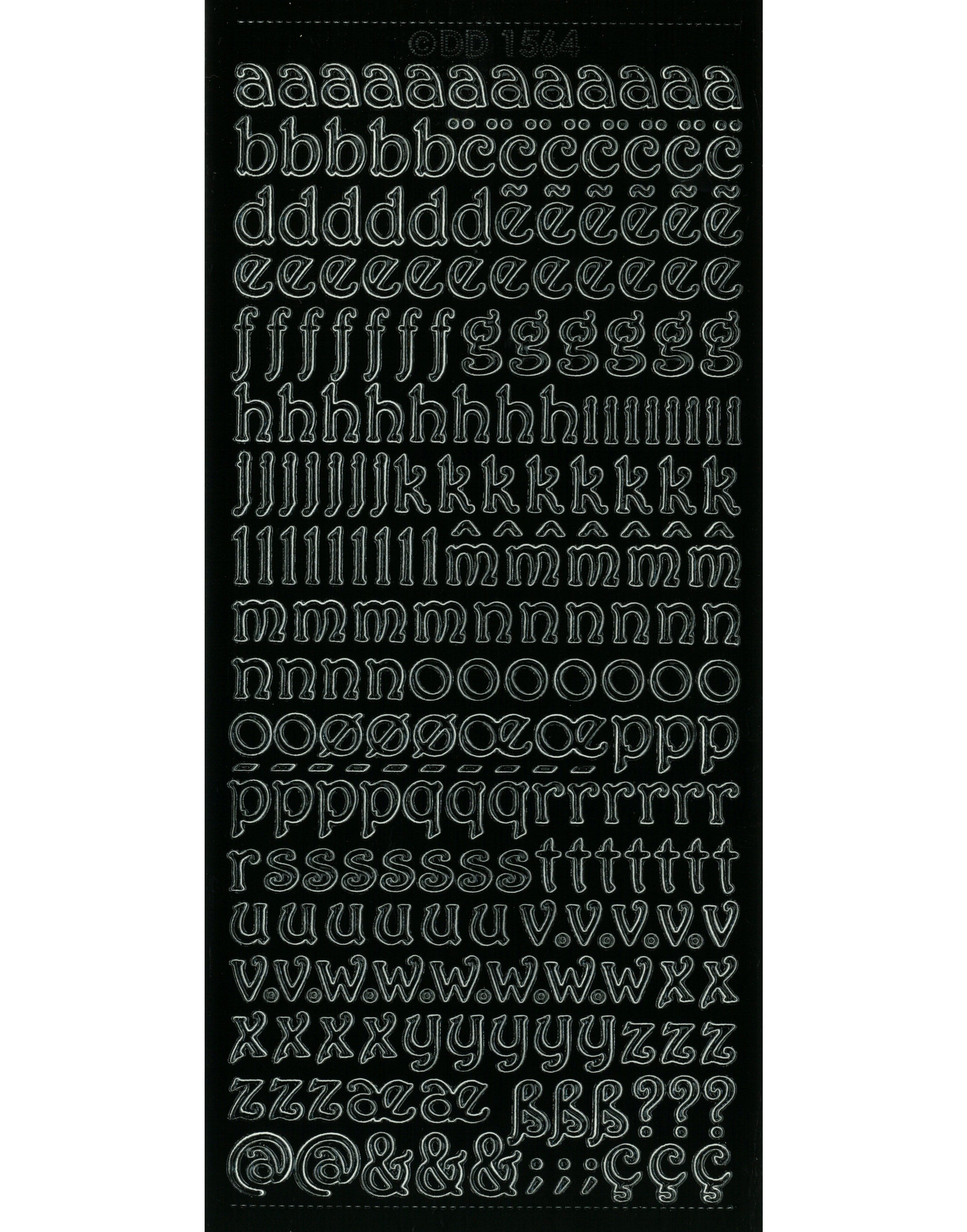Umrissaufkleber ABC gelockt Kleinbuchstaben verschnörkelt ,10x23cm Bogen