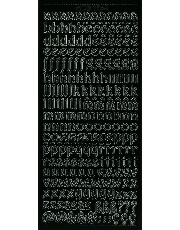 Outline Stickers ABC curled Kleinbuchstaben verschnörkelt 10x23cm 1 Bogen