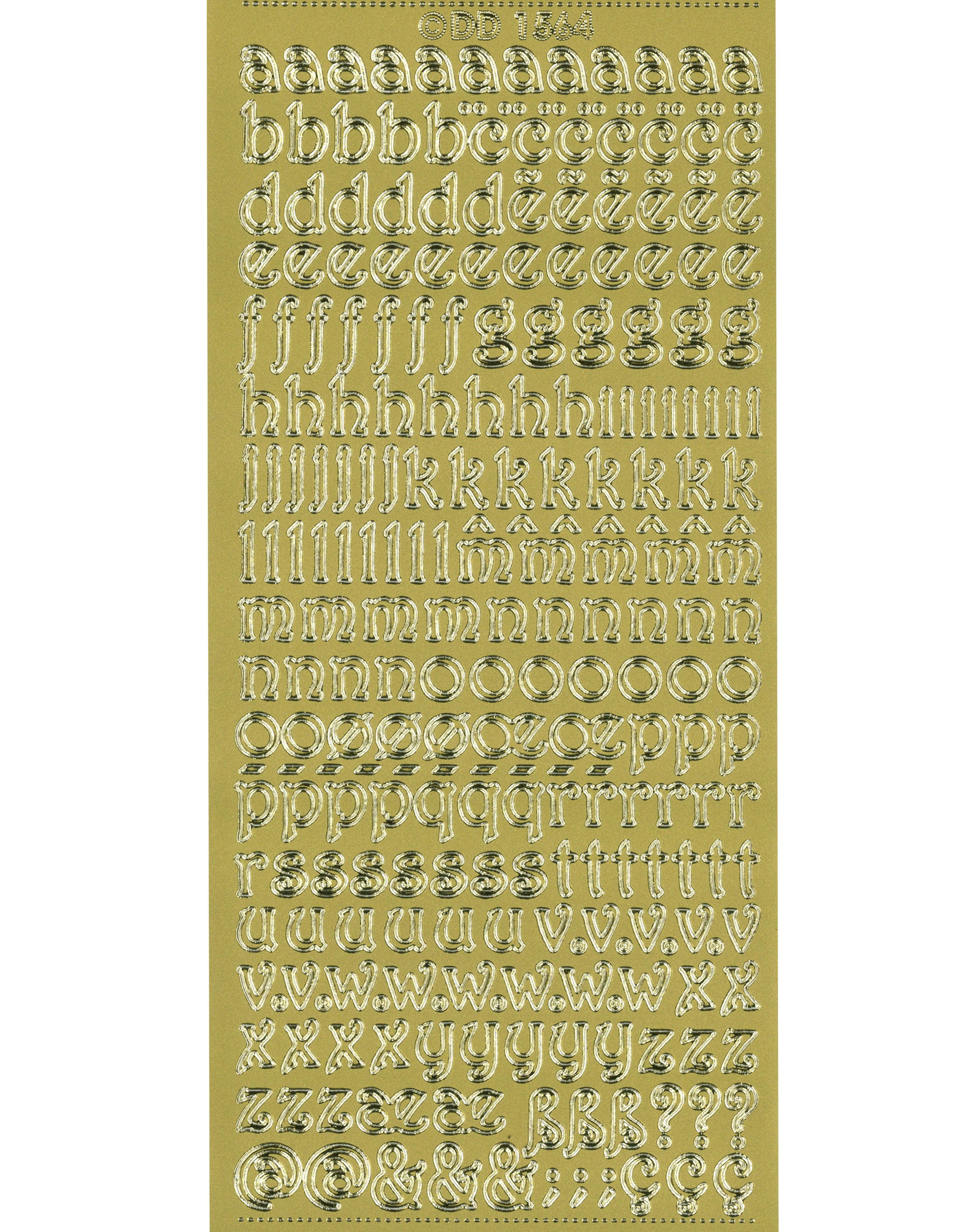 Shiny Outline Sticker Kleinbuchstaben verschnörkelt Alphabet ABC lockig gold Konturensticker 10x23cm Bogen