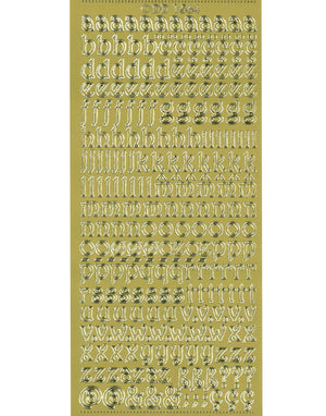 Shiny Outline Sticker Kleinbuchstaben verschnörkelt Alphabet ABC lockig gold Konturensticker 10x23cm Bogen