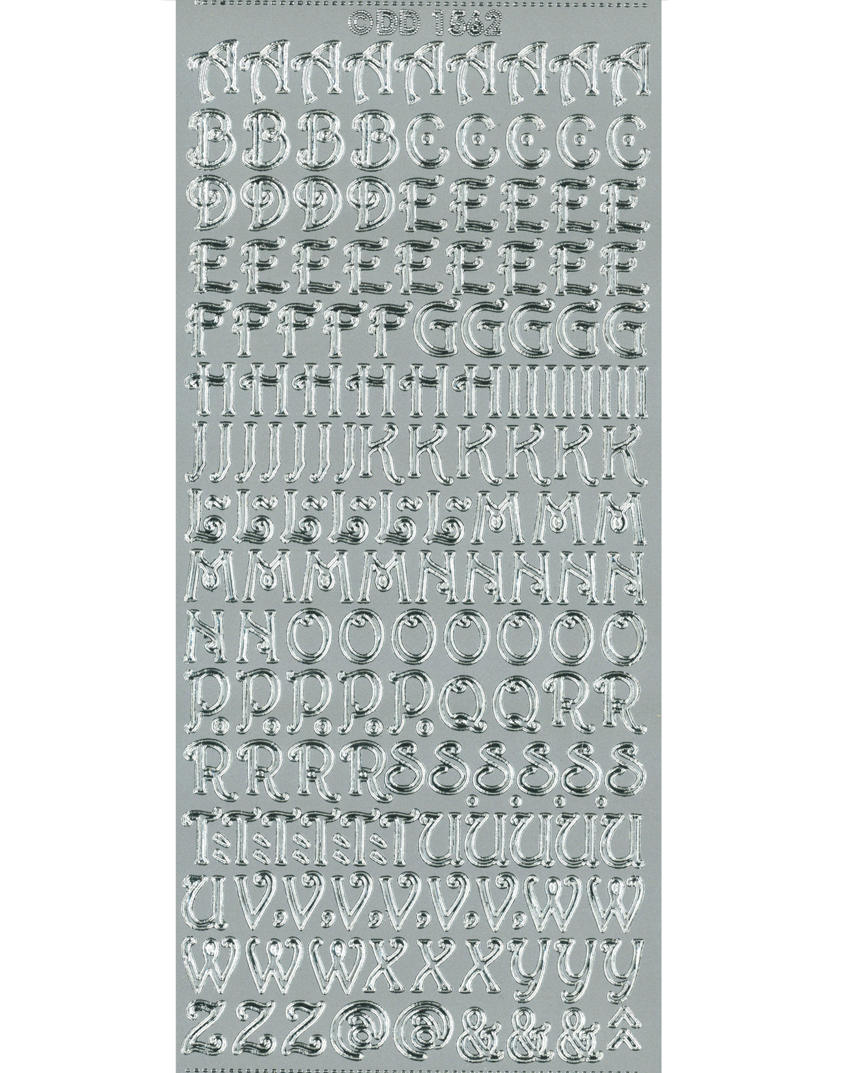 Shiny Outline Sticker Buchstaben verschnörkelt Alphabet ABC gewellt silber Konturensticker 10x23cm Bogen