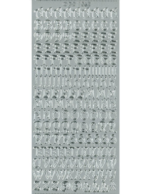 Shiny Outline Sticker Buchstaben verschnörkelt Alphabet ABC gewellt silber Konturensticker 10x23cm Bogen
