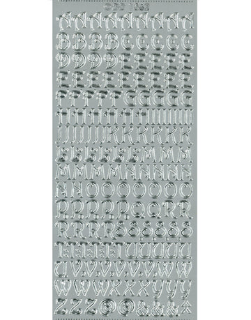 Shiny Outline Sticker Buchstaben verschnörkelt Alphabet ABC gewellt silber Konturensticker 10x23cm Bogen