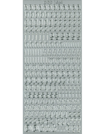 Shiny Outline Stickers Kleinbuchstaben verschnörkelt Alphabet ABC curled silber Konturensticker 10x23cm Bogen