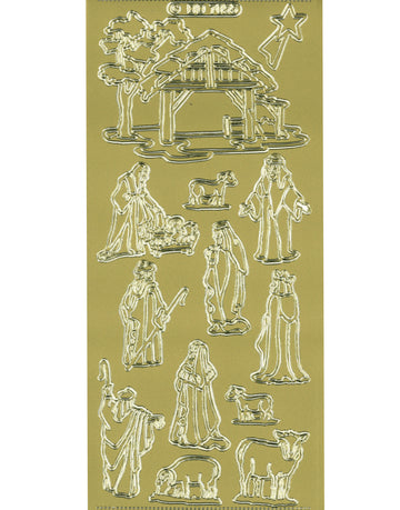Shiny Outline Stickers Bethlehem Krippe Jesus Geburt gold Konturensticker 10x23cm Bogen