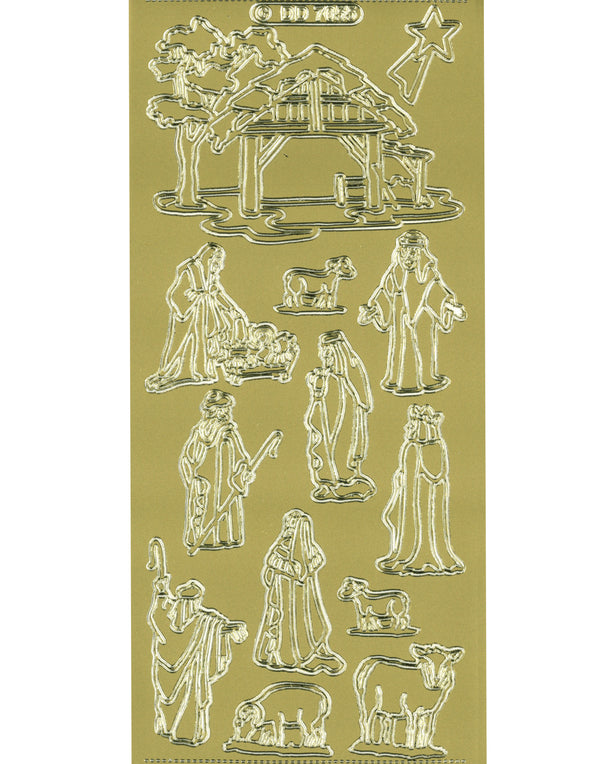 Shiny Outline Stickers Bethlehem Krippe Jesus Geburt gold Konturensticker 10x23cm Bogen