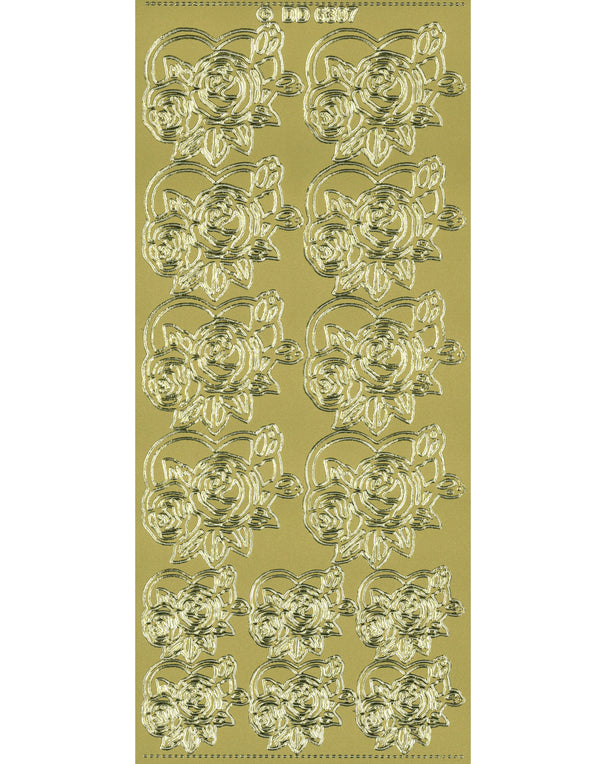 Shiny Outline Stickers Herzen Rosen gold Konturensticker 10x23cm Bogen
