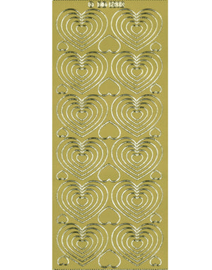 Shiny Outline Stickers Herzen Hearts gold Konturensticker 10x23cm Bogen