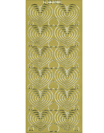 Shiny Outline Stickers Herzen Hearts gold Konturensticker 10x23cm Bogen