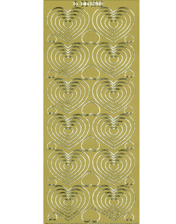 Shiny Outline Stickers Herzen Hearts gold Konturensticker 10x23cm Bogen