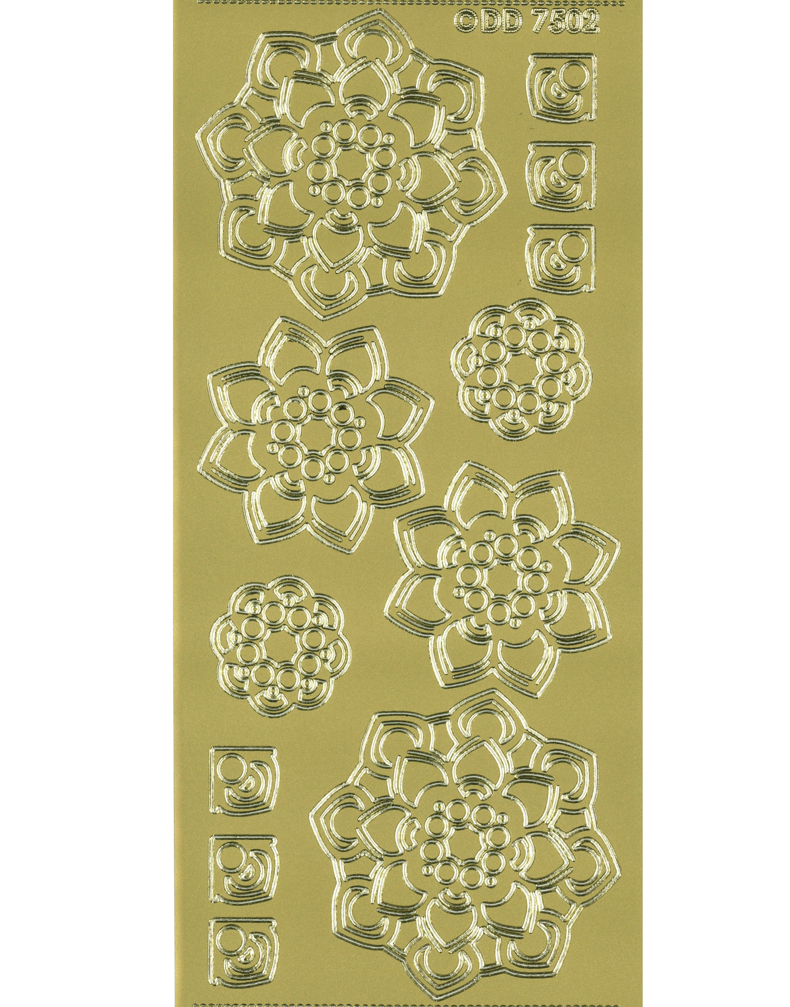 Glänzende Umriss-Aufkleber Mandala Blume Gold Konturensticker 10x23cm Bogen