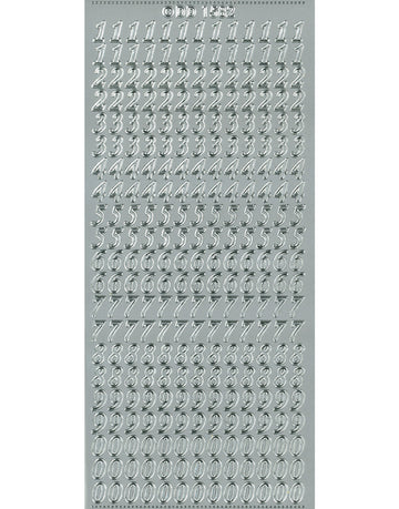 Glänzende Konturenaufkleber Zahlen elegant silber Konturensticker 10x23cm Bogen