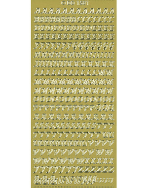 Shiny Outline Stickers Buchstaben Alphabet elegant gold Konturensticker 10x23cm Bogen