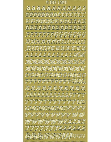 Shiny Outline Sticker Buchstaben Alphabet elegant gold Konturensticker 10x23cm Bogen