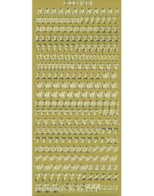 Shiny Outline Stickers Buchstaben Alphabet elegant gold Konturensticker 10x23cm Bogen