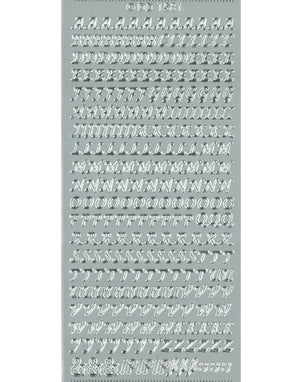 Shiny Outline Stickers Buchstaben Alphabet elegant silber Konturensticker 10x23cm Bogen