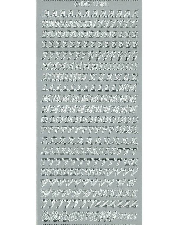 Shiny Outline Stickers Buchstaben Alphabet elegant silber Konturensticker 10x23cm Bogen