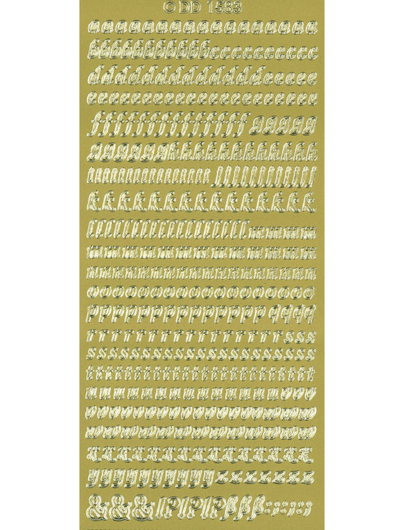 Shiny Outline Stickers Kleinbuchstaben Alphabet elegant gold Konturensticker 10x23cm Bogen