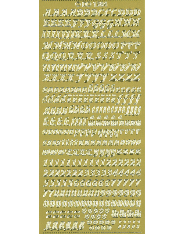 Shiny Outline Stickers Kleinbuchstaben Alphabet Combi ABC elegant gold Konturensticker 10x23cm Bogen