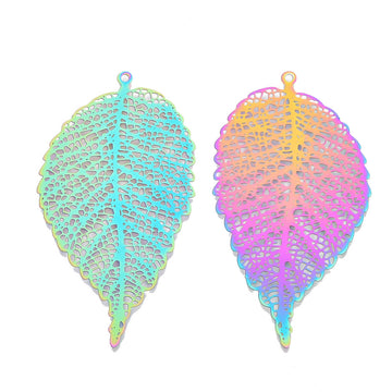 Anhänger Blatt filigran bedampft multicolor Edelstahl 201 63x34x0,3mm 1 Stück