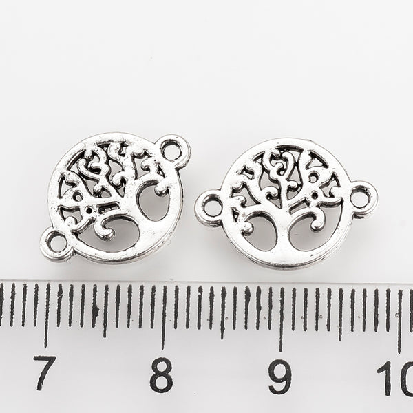 Mini Zwischenteil Lebensbaum silberfärbig, Metall, 16x12x1,5mm,