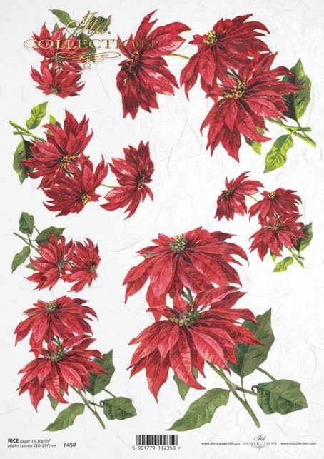 Reispapier A4 Weihnachtsstern rot groß, Decoupagepapier Reispapier 25-30g/m2 pro Stück