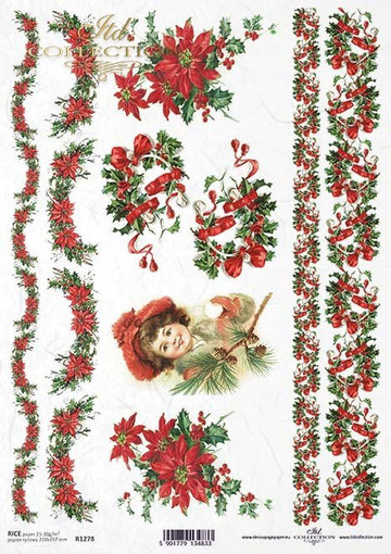 Reispapier A4 Weihnachtssterngirlanden , Decoupagepapier Reispapier 25-30g/m2 pro Stück