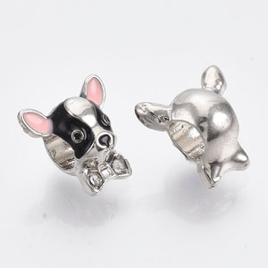 Großlochperle Baby Hund 12,5x8,5mm, Metall, pro Stück Bulldogge