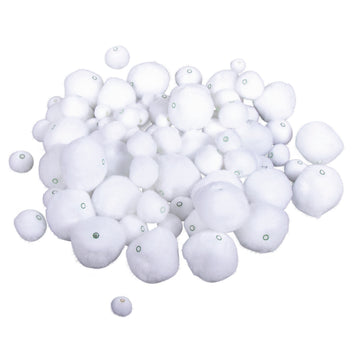 Pompons zum Auffädeln weiß gemischte Größen 100 Stück