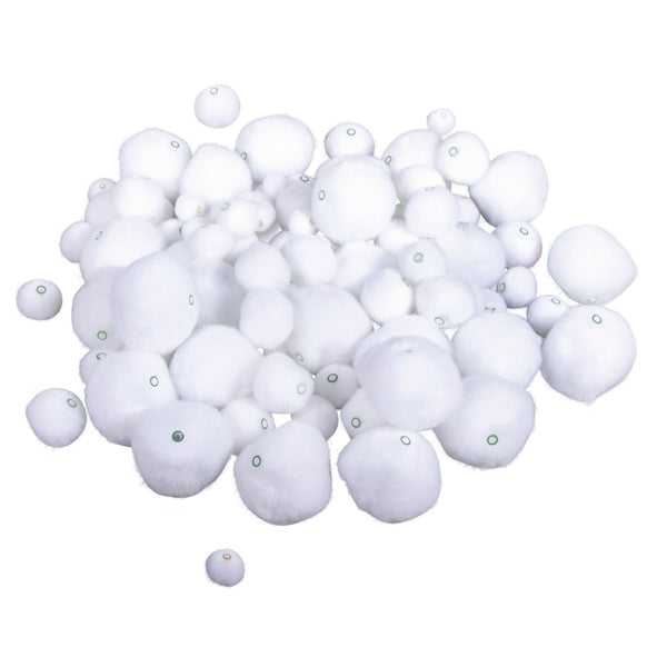 Pompons zum Auffädeln weiß gemischte Größen 100 Stück